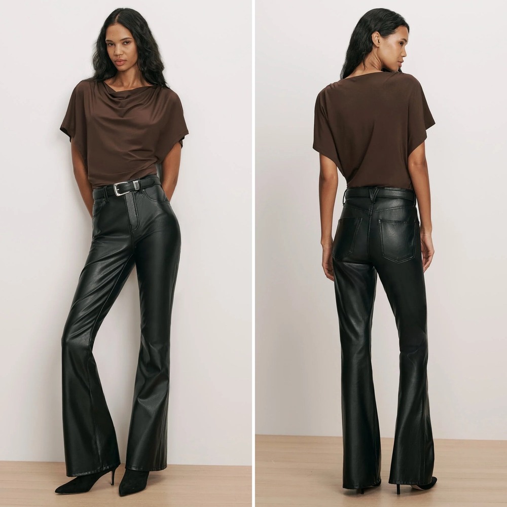 Veronica Beard Beverly Flare High Rise Pant in Black Size 32 Faux Leather Chic